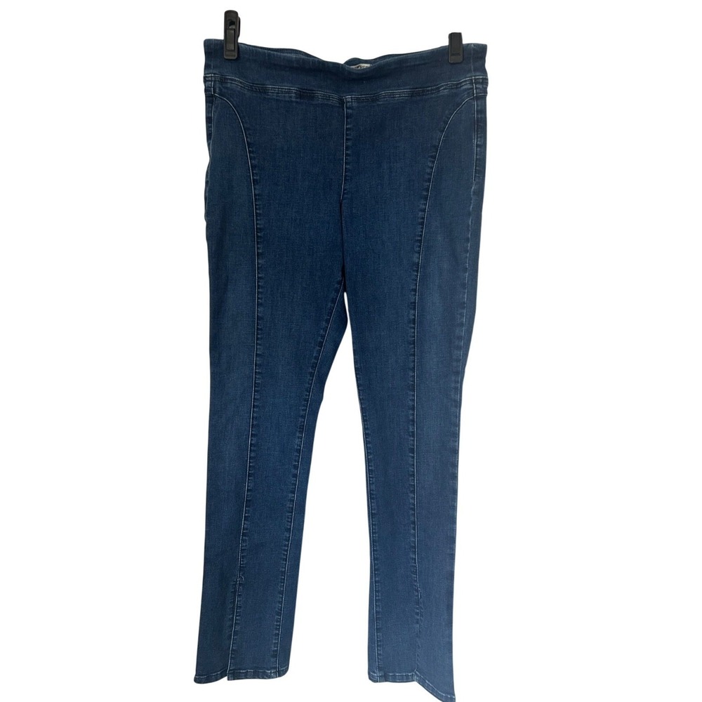 We the Free People Double Dutch Pull On Skinny Jeans Size L Dark‎ Wash Split Hem